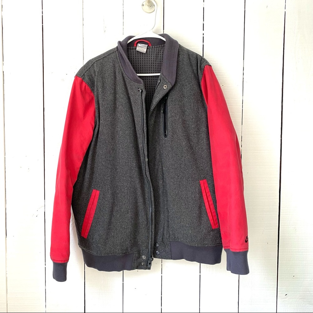 MENS Nike bomber varsity jacket wool blend red gray XL